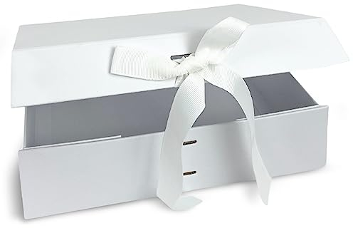 Verpackungswelt Geschenk-Box mit Deckel | 23 x 17 x 7 cm | Geschenk-Karton mit Magnet-Verschluss & edler Schleife | Perfekt für Geburtstag, Hochzeit, Geburt | Geschenk-Verpackung in Weiß