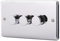 ASAB 3 Gang 2 Way Push Dimmer 400W PGM 33865 Brushed Steel Easy to Push On Off Button Control Two Way Dimming 3 Gang Design Easy Installation with Fixing Screws Suitable for LED Tungsten Lamps