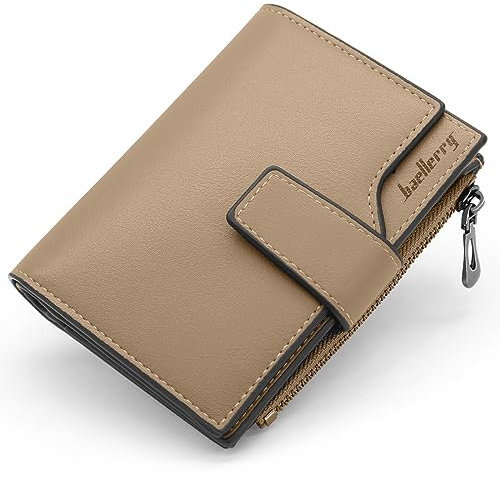 HNOOM Porte Monnaie Femme en Cuir PU Porte Feuilles pour Femme Court Lisse et Souple Petit Portefeuille Femme avec 15 Emplacements Cartes et Zippé Pochette à Monnaie (Gris-X)
