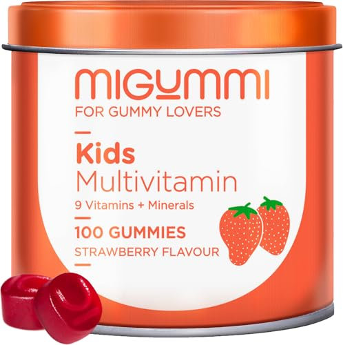 Gominolas multivitaminas para niños - 100 Gummies sabor fresa natural - Vitamina C, D, B12, E, A, B6, B5, biotina, ácido fólico, zinc, yodo, colina - 12 vitaminas y minerales - Veganas