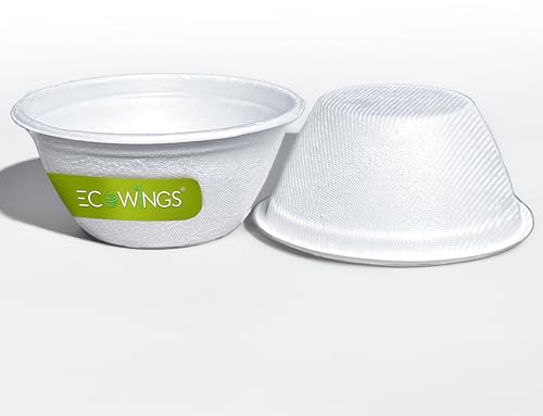 ECOWINGS 8oz Small Disposable Bowls, Biodegradable and Compostable - Pack of 50 - Bagasse Paper Bowls for Soup, Snacks and More - Great Alternative to Paper Bowls
