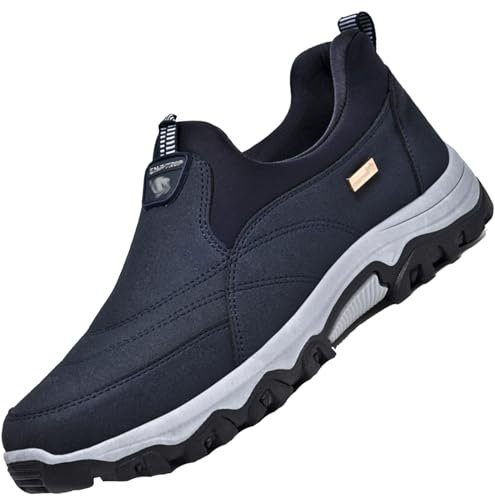 Aocase Zapatos para Caminar sin Cordones Calzado Ancho Especial Hombre Deportivas Ancho Especial Hombre Cuero de Gamuza Deporte para Senderismo al Aire Libre,Azul,45/275mm