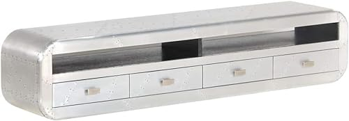 Aviator TV Stand with 4 Drawers and 2 compartments, Vintage Aircraft Airman Style TV Cabinet 47.2x11.8x15.7 (Silver 55.1x11.8x11.8)