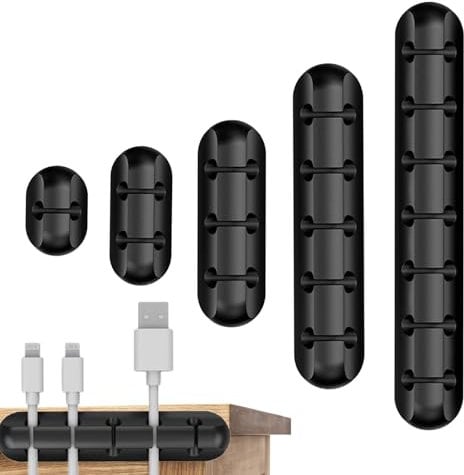 5-Pack Black Cable Holder Clips, Wire Holders for Cables Cable Management Cord Organiser Clips, Cable Clips Long Lasting Cable Drop Organizer Desktop Wire Holder, Hider for Computer or Mouse Cord