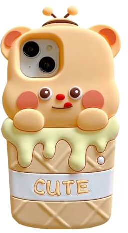 QoKcoahn Case for iPhone 11,Cute 3D Kawaii Phone Cases Funny Butter Bear Ice Cream Cartoon Cover with Keychain Soft Silicone Gel Drop Protection Case Women Girls for iPhone 11