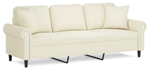 Willood 3-Sitzer-Sofa mit Zierkissen Liegesofa für Wohnzimmer, Polstersofa Sessel Relaxsofa Loungesofa Relaxcouch Creme 180 cm Samt