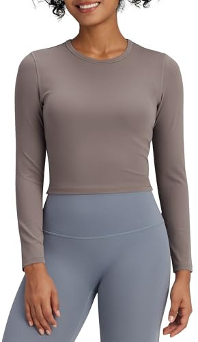 G4Free BareFeel Long Sleeve Tops Women Activewear Shirts Sports Slim Fit Crop Tops Athletic Gym Yoga Shirt Cropped Basic Tight Shirts(Taupe,M)