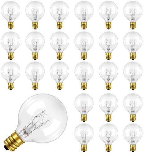 25 Stück G40 Globe Klar Ersatz Glühbirne, E12 7W Ersatzlampen, Warmweiß 2200K, Kleiner E12-Schraubsockel, AC 220-240V, IP44 Wasserdicht, Dekoration für Lichterketten, Hochzeit, Camping, Party