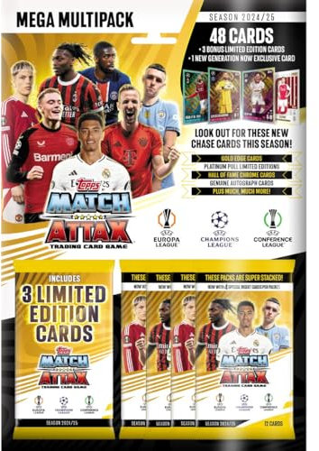 Topps Match Attax 24/25 - Mega Multipack - enthält 48 Match-Attax-Karten, 3 zufällige LE's und eine Generation Now LE.