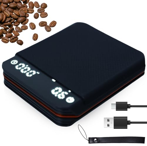 Mini Digitale Kaffeewaage mit Timer 2kg/0,1g Hochpräzise Espresso Waage, 2 Modi Mini Kaffeewaage, Aufladbar USB Kaffee Waagee, Barista Waage mit Großem Display und Automatischer Tarierung Wasserdicht
