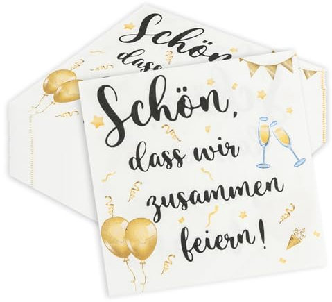 40 Stück Servietten Geburtstag 33X33cm,Servietten Spruch Schön, dass wir zusammen feiern,Weiß Partyservietten,für Geburtstag zur Babyparty Taufe und Hochzeit