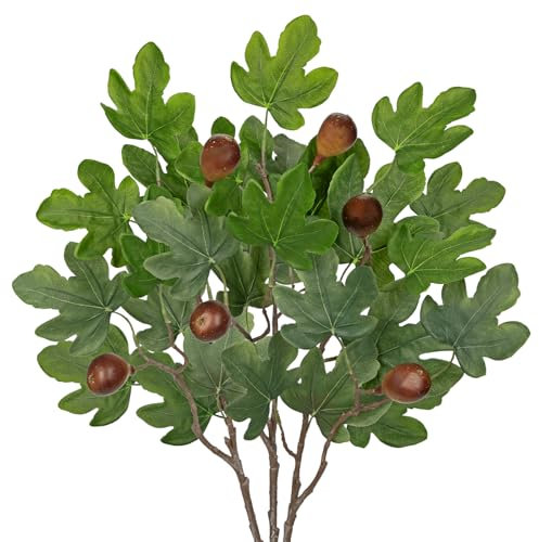 Arborus Artificial Figs Leaves with Stems 24.4 Faux Fig Tree Branches with Fig Fruits Fake Figs Twigs for Vases Artificial Dark Green Foliage Spray for Home Floral Arrangements Centerpiece Decor