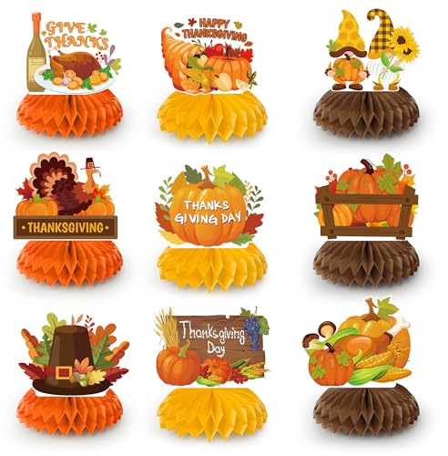 9stk Herbst Deko,Herbst Tischdekoration für Thanksgiving Deko Erntedankfest | 9 Pcs Herbstliche Tischdeko Thanksgiving Waben Tischdekorationen, Herbst Tischdekoration für Herbstdeko Thanksgiving Deko