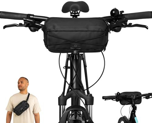 Johnny Urban Lenkertasche Fahrrad Wasserdicht Schwarz - Arlo - 2 in 1 Fahrradtasche & Bauchtasche - Bikepacking Tasche für Lenker Vorne - Wasserfest
