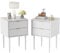UEV Lot de 2 Tables de Chevet Plafond Marbré, Table d‘Appoint avec Pieds en Métal, 2 Tiroirs de Rangement, Style Scandinave Ligne, pour Salon, Chambre, Bureau, 42 x 40 x 68 cm, Blanc