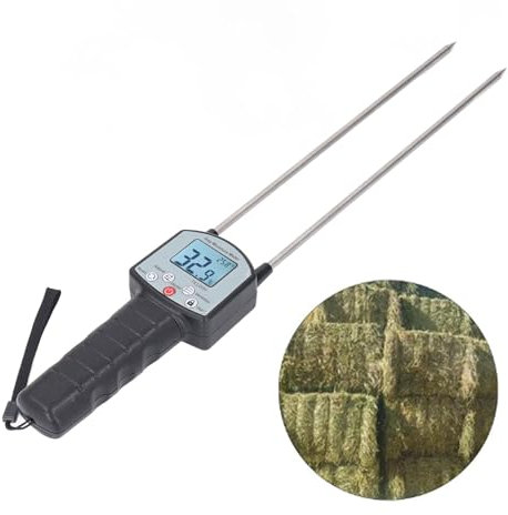Upgrade TK100H Heu-Feuchtigkeitstester, Tragbares Heufeuchtemessgerät mit Tasche, Präziser Heufeuchtetester mit Sonde für Getreidestroh, Futter, Leymus Chinensis, Bereich 0-80%