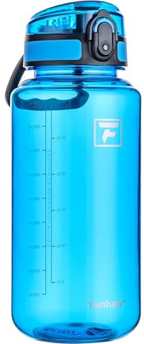 Fanhaw Bottiglia d'Acqua Trasparente in Tritan da 1000 ml con Tappo Chug, Senza BPA, Bocca Larga, Antigoccia – per Palestra, Viaggi, Casa, Scuola, Ufficio (Blu Classico)