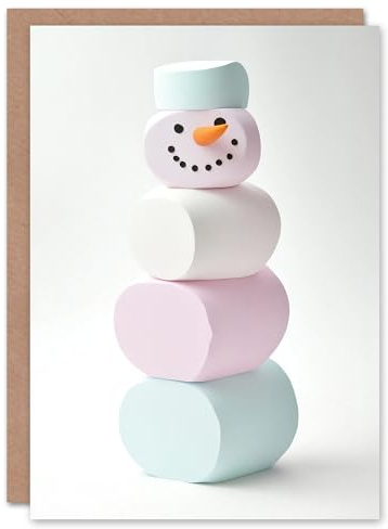 Artery8 Pastel Colour Marshmallow Snowman Modern Blank For Him Or Her Art Christmas Card