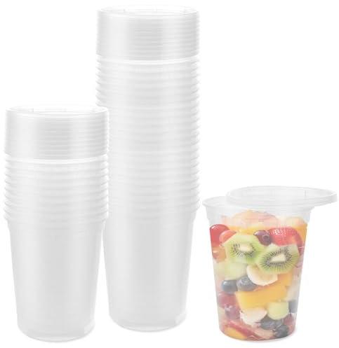 ZOFUN 50 Stück Kunststoffbehälter mit Deckel, 950ml / 32oz Frischhaltedosen aus Kunststoff, Wiederverwendbare Aufbewahrungsbecher Vorratsdosen mit Deckel Luftdicht für Suppen, Snacks