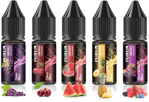 FURUN Concentré d'arômes 5 x 10 ml - Mélange facile - Arôme alimentaire | Concentré hautement dosé, raisin, cerise, baies mélangées, pastèque, ananas