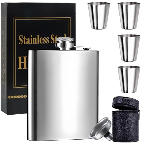 Petacas de Alcohol, dellyy Petaca, Petacas de Alcohol Camuflada, Petaca Personalizada, Flask 8oz Inoxidable, 1 Embudo y 4 Copas, para Escalada Camping Barbacoa Bar Fiesta