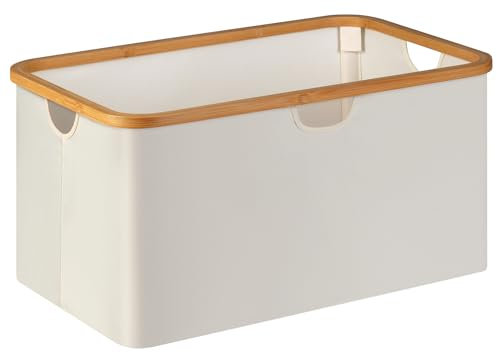 iEGrow Faltbarer Wäschekorb 63L, Faltbar Wäschekorb mit Bambusgriffen, Beige Aufbewahrungskorb für Schlafzimmer Badezimmer, Waschküch