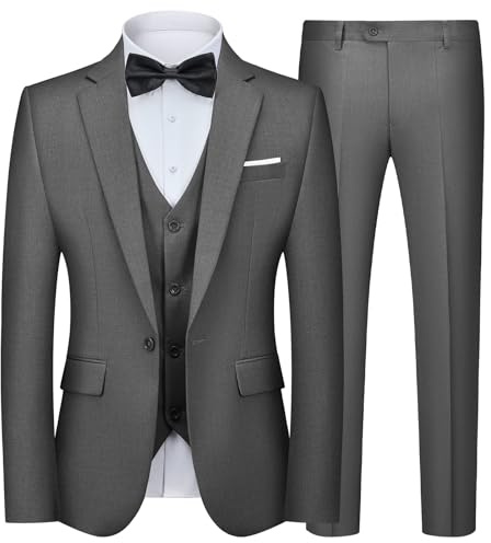 Autsel Mens Suits 3 Piece Slim Fit One Button Blazer Waistcoat Pants | Single Breasted Tuxedo Suit Jacket Vest Trousers Formal Business Dress Set Outerwear