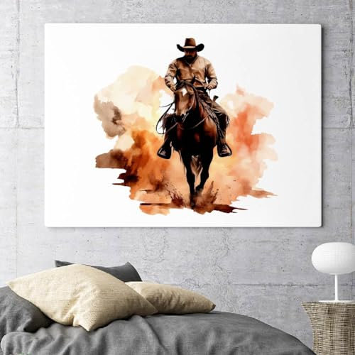 SUPERDANT Wandaufkleber Mit Western Cowboy Wandsticker Motiv Reiten Aquarell Selbstklebend Wandtattoo Wasserfest Vinyl Wandsticker Für Zuhause Wohnzimmer Spielzimmer Männerhöhle Dekoration