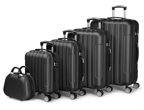 LALAHO Kofferset 3/4/5 teilig, Reisekoffer Set mit Kosmetikkoffer, Hartschalen Koffer Set aus ABS, Gepäckset mit Schminkkoffer und Handgepäck