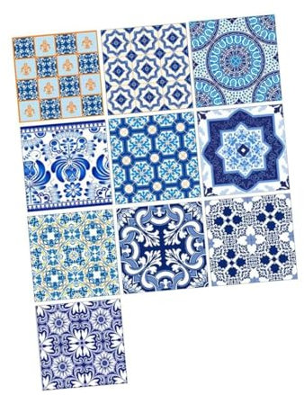 jojofuny 10stücke Bodenaufkleber Wandaufkleber Für Badezimmer Fliesenaufkleber Selbstklebende Wasserdichte Rutschfeste Pvc Fliesenpaste Blau-weißer Porzellan-stil Für Küche Und Bad Zu