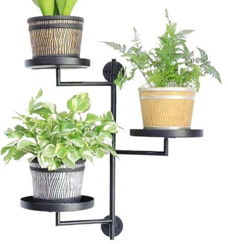 Keyubria Étagère rotative pour plants d'intérieur, Support mural pour plants avec rotation à 180 degrés, support en métal à 3 niveaux pour plants, étagère de fenêtre pour plusieurs plants d'intérieur