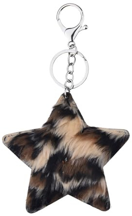 Guqqeuc Flauschiger Leoparden-Schlüsselanhänger für Autoschlüssel, flauschiger Pompon-Schlüsselanhänger für Tasche, Handtasche, Rucksack, Leopardenmuster, Taschenanhänger für Damen