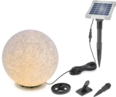 Esotec Solarkugeln Leuchtsteine Leuchtkugeln Gartendeko Farbwechsel 106117 | Solar-Leuchtstein Ø30 cm, 9 Lichtfarben 2800K / 4500K / 6500K, bis 12 Std. Leuchtdauer, LiFePO4 Akku wechselbar, externes 2 W