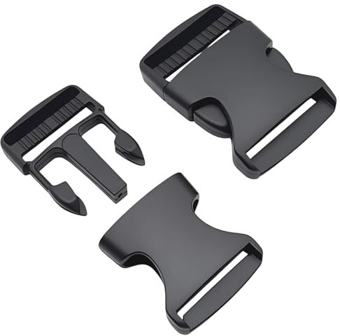 LEMLIN 38mm Steckschnalle,Doppelseitiger Kunststoff Klickverschluss (2 Stück),Verstellbare Rucksackschnalle für Reparatur und DIY,Robuster Steckverschluss für Rucksäcke,Gepäckgurte (Schwarz)
