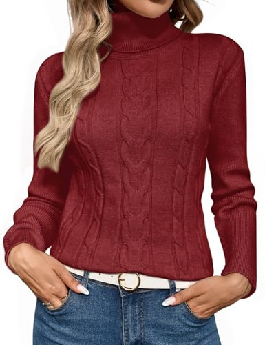 heekpek Jersey Mujer Cuello Alto Invierno Elegante Jersey Mujer Otoño de Punto Cálido Sueter Manga Larga Corte Ajustado