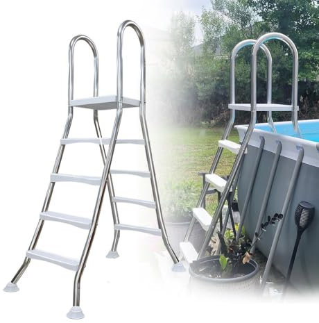 Original Edelstahl Leiter für 1,32 m Pool - 2X 4 Stufen,Hochbeckenleiter V2A Classic Leiter Poolleiter Edelstahl,53 inch