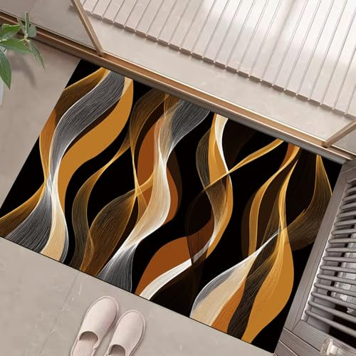 JEDTAKCT 3D Wave Stripes Doormat 50X80Cm Machine Washable Non-Slip Low Pile Indoor/Outdoor Rug - Modern Geometric Waterproof Entrance Mat For Hallway, Kitchen, Front Door Mustard Yellow