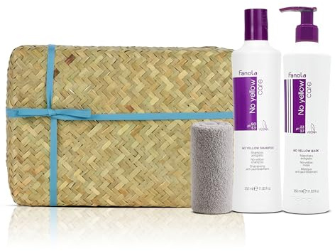 No Yellow Hair Care Set – Bundled with Fanola Shampoo & Hair Mask 350ml + Microfibre Towel, Neutralises Yellow Tones, Brightens Blonde & Silver Hair, Adds Shine & Hydration