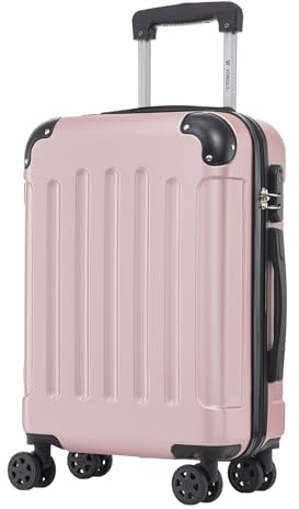 YONSLY Trolley Koffer Suitcase, Reisekoffer, Rollkoffer Handgepäck, Hartschalenreisekoffer mit 4 Rollen 360°, Zahlenschloss, Weicher Gummigriff für Reisen, Camping (M, Roségold)