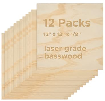 OMTech 12 Pack Pine Veneer Sheets, 12x12x1/8 Plywood Sheets for Laser Cutting and Engraving, 3mm Plywood Laser Cutter Wood Blanks Consumables for Home Workshop DIY Craft Project