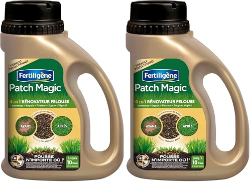 FERTILIGENE FPATCH750 - Patch Magic Rénovateur de Pelouse 750 g - Formule 4 en 1 semences, engrais, fixateur, support végétal - Pelouse 2 fois plus dense - Première pousses dès 4 jours - Pour 13 trous