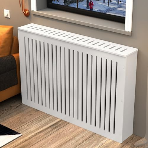 Cache Radiateur pour Maison, Housse de Chauffage Murale, Matériau PVC Bois-Plastique, Résistant à l'humidité, Installation Facile, 70cm-90cm, Blanc 90x80x25 cm