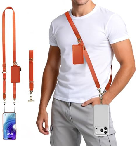 memumi Cordon Téléphone 3-en-1 Réglable avec Porte-Cartes - Largeur 2 cm,Bandoulière, Tour de Cou et Dragonne, Compatible avec iPhone et Android, Idéal pour Shopping, Voyages