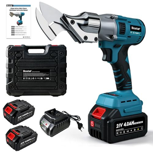 Bostar Cisaille à Tôle sans Fil, Moteur Brushless avec 2 Batteries 4.0Ah, Coupe-Tôle Électrique pour Métal 1,5mm & Alu 2,0mm, Tête Rotative 360° (Verrouillage Sécurisé), Compatible avec Makita 18V