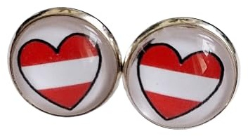 925er Silber Österreich Flagge Fahne rot weiß Cabochon Ohrstecker 8 mm