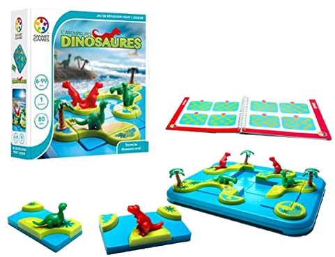 SmartGames - L'Archipel des Dinosaures - Jeu de Réflexion - Reconstituez les îles et sauvez les dinosaures verts - 80 Défis de Différents Niveaux - 1 Joueur - A partir de 6 Ans