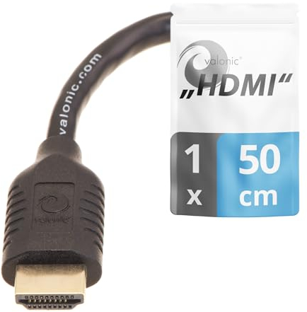 valonic HDMI Kabel kurz, 50cm - 4k, ARC, UHD, Full HD, Ethernet - schwarz - 0,5m TV Kabel, Monitorkabel, kurzes HDMI Kabel für PS5, PC, Switch