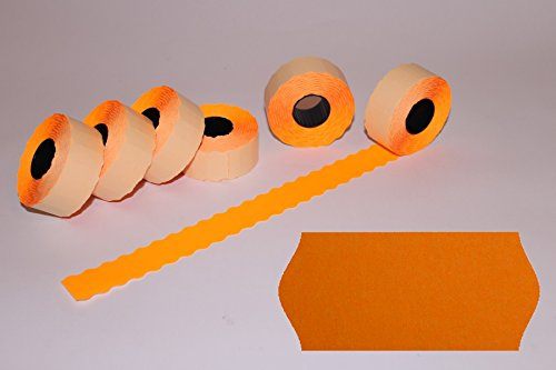 WKS Preisauszeichnungsetiketten Wellenrand 26x12mm, permaneter Kleber, Farbe orange, 36 Rollen passend für Meto, Blitz, Jolly, Tovel, uva.
