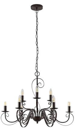 Lindby Kronleuchter Caleb (Landhaus, Vintage Rustikal) in Braun aus Metall (9 flammig E14) - Pendelleuchte Hängelampe Lüster Lampe Deckenleuchte Deckenlampe Flurleuchte