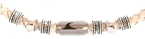 WAVEPIRATE® Echt Leder-Halskette Charm F Weiß/Silber 45 cm Edelstahl-Verschluss in Geschenk-Box Surfer Herren Männer